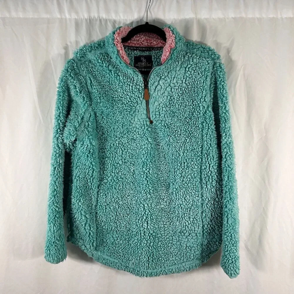 Simply Southern Sherpa Jacket Women's Small Green 1/4 Zip Long Sleeve